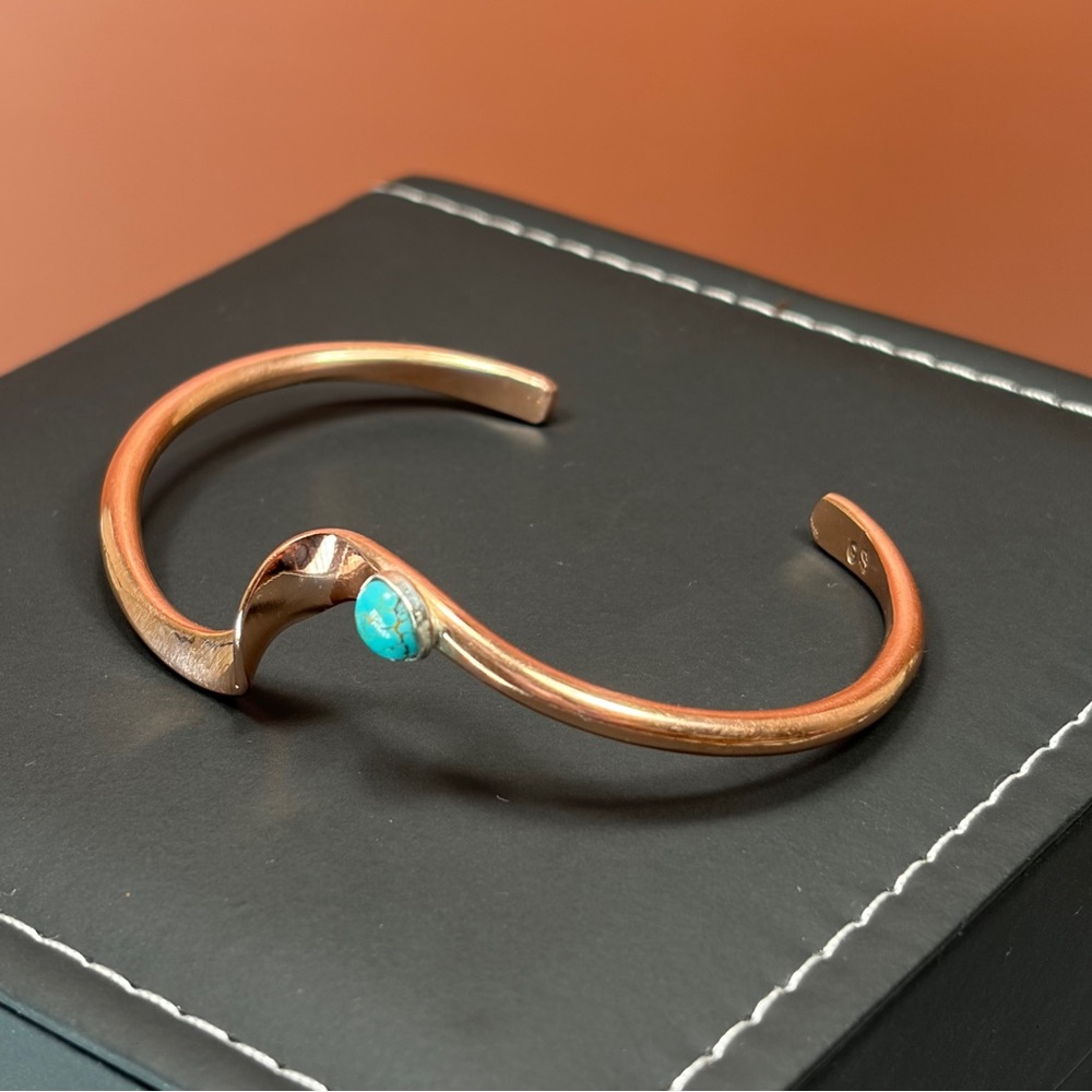 Glen Sandoval Signed-Single Copper & Turquoise Native American Made Cuff - Picture 5 of 9